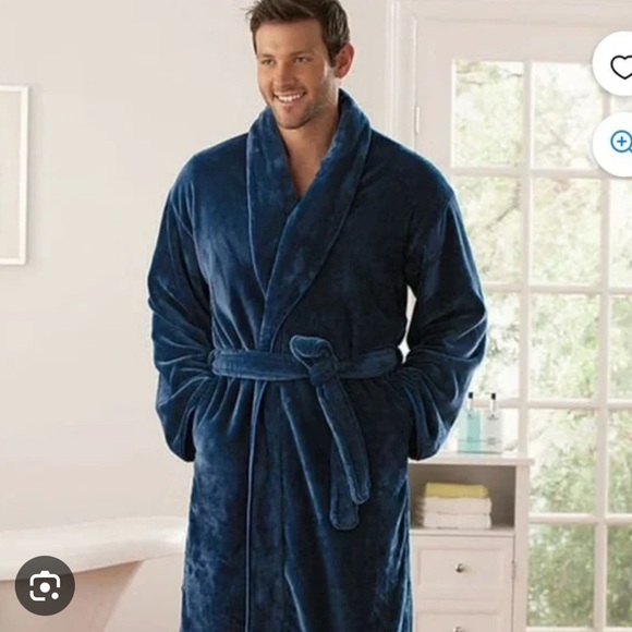 Brookstone Navy Plush Robe - Picture 1 of 4